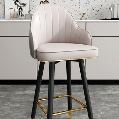Taburete de bar de metal con asiento de cuero Nappa curvado de lujo contemporáneo, respaldo y reposapiés para comedor 