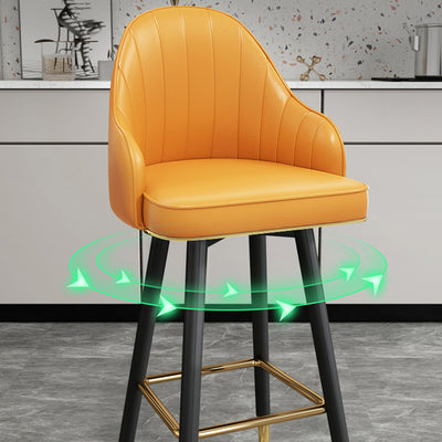 Taburete de bar de metal con asiento de cuero Nappa curvado de lujo contemporáneo, respaldo y reposapiés para comedor 