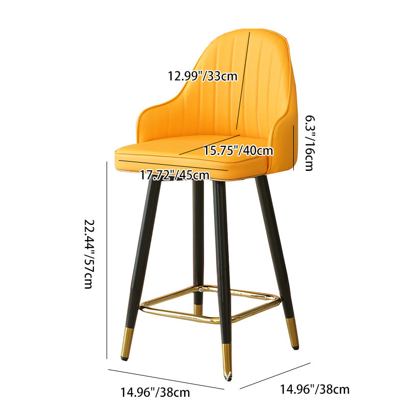 Taburete de bar de metal con asiento de cuero Nappa curvado de lujo contemporáneo, respaldo y reposapiés para comedor 