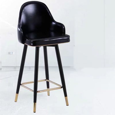 Taburete de bar de metal con asiento de cuero Nappa curvado de lujo contemporáneo, respaldo y reposapiés para comedor 