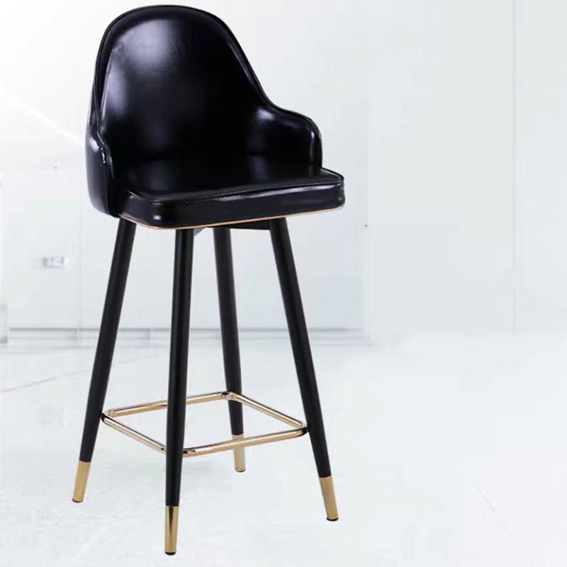Taburete de bar de metal con asiento de cuero Nappa curvado de lujo contemporáneo, respaldo y reposapiés para comedor 