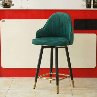Taburete de bar de metal con asiento de cuero Nappa curvado de lujo contemporáneo, respaldo y reposapiés para comedor 