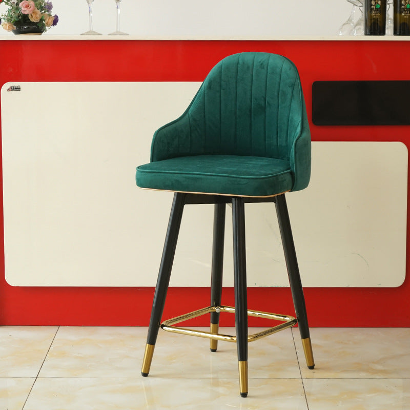 Taburete de bar de metal con asiento de cuero Nappa curvado de lujo contemporáneo, respaldo y reposapiés para comedor 