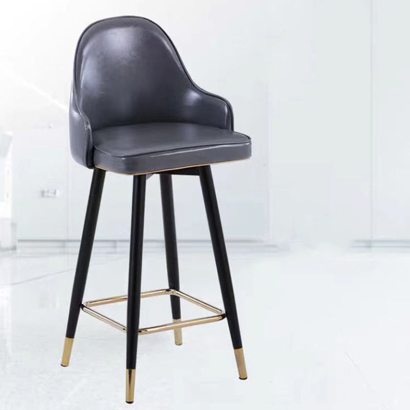 Taburete de bar de metal con asiento de cuero Nappa curvado de lujo contemporáneo, respaldo y reposapiés para comedor 