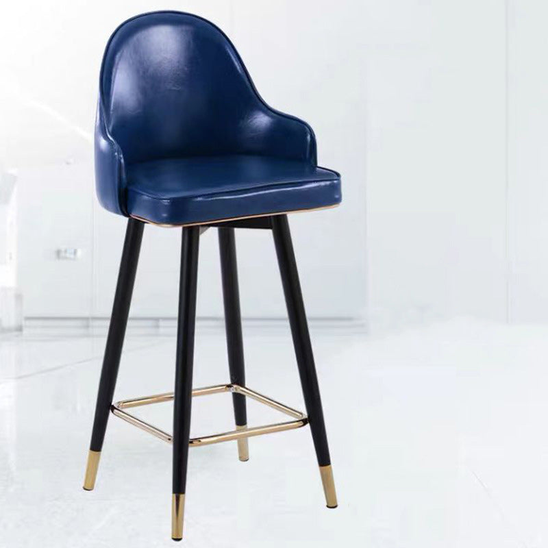 Taburete de bar de metal con asiento de cuero Nappa curvado de lujo contemporáneo, respaldo y reposapiés para comedor 