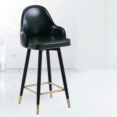 Taburete de bar de metal con asiento de cuero Nappa curvado de lujo contemporáneo, respaldo y reposapiés para comedor 