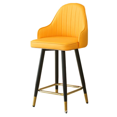 Taburete de bar de metal con asiento de cuero Nappa curvado de lujo contemporáneo, respaldo y reposapiés para comedor 