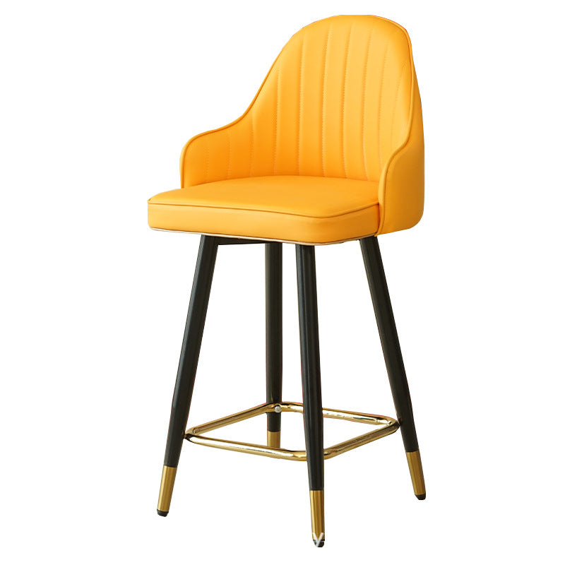 Taburete de bar de metal con asiento de cuero Nappa curvado de lujo contemporáneo, respaldo y reposapiés para comedor 