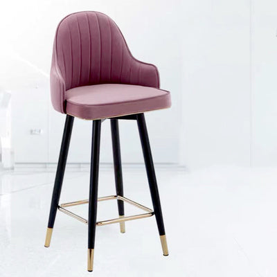 Taburete de bar de metal con asiento de cuero Nappa curvado de lujo contemporáneo, respaldo y reposapiés para comedor 