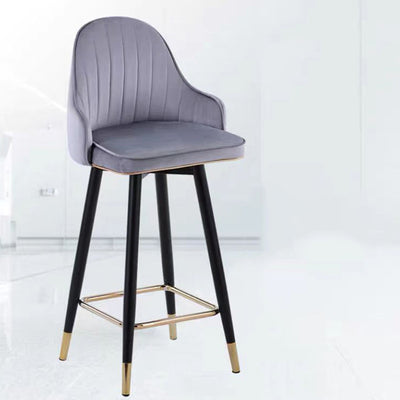 Taburete de bar de metal con asiento de cuero Nappa curvado de lujo contemporáneo, respaldo y reposapiés para comedor 