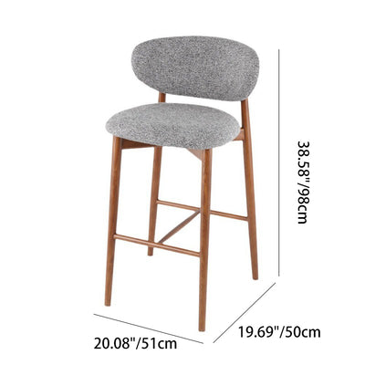 Tabouret de bar contemporain nordique rond en tissu avec cadre en bois massif, dossier bas et repose-pieds pour salle à manger 