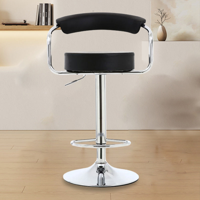 Tabouret de bar pivotant contemporain en cuir PU rond de luxe avec repose-pieds en métal réglable en hauteur pour salle à manger 