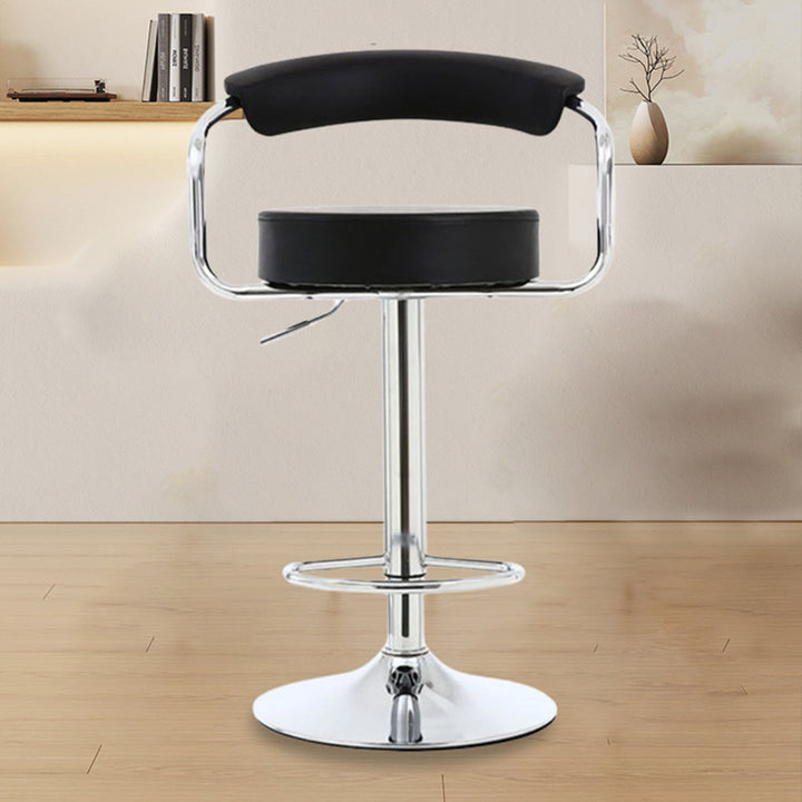 Contemporary Luxury Round PU Leather Metal Height Adjustable Swivel Bar Stool Footrest For Dining Room