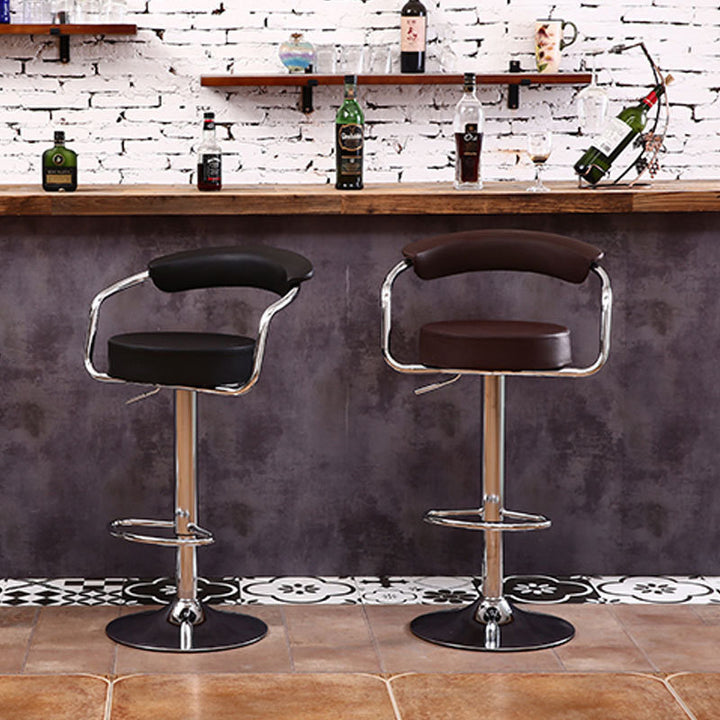 Tabouret de bar pivotant contemporain en cuir PU rond de luxe avec repose-pieds en métal réglable en hauteur pour salle à manger 