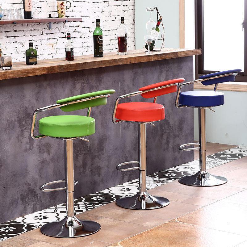 Tabouret de bar pivotant contemporain en cuir PU rond de luxe avec repose-pieds en métal réglable en hauteur pour salle à manger 