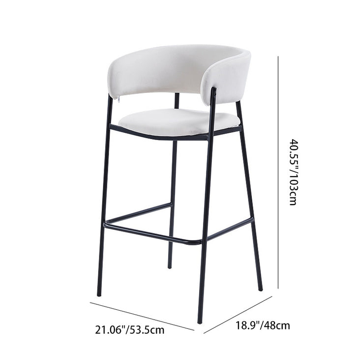 Tabouret de bar contemporain nordique incurvé en flanelle avec cadre en fer, dossier bas et repose-pieds pour salle à manger 