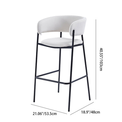 Tabouret de bar contemporain nordique incurvé en flanelle avec cadre en fer, dossier bas et repose-pieds pour salle à manger 
