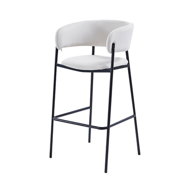 Tabouret de bar contemporain nordique incurvé en flanelle avec cadre en fer, dossier bas et repose-pieds pour salle à manger 