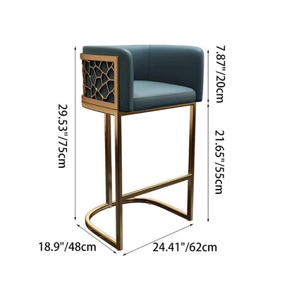 Zeitgenössischer Luxus Arc Ledergepolsterter Metallbarhocker Rückenlehne Fußstütze für Esszimmer 