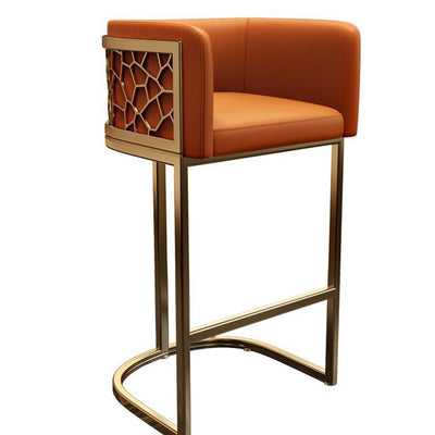 Zeitgenössischer Luxus Arc Ledergepolsterter Metallbarhocker Rückenlehne Fußstütze für Esszimmer 