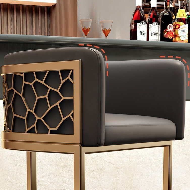Zeitgenössischer Luxus Arc Ledergepolsterter Metallbarhocker Rückenlehne Fußstütze für Esszimmer 