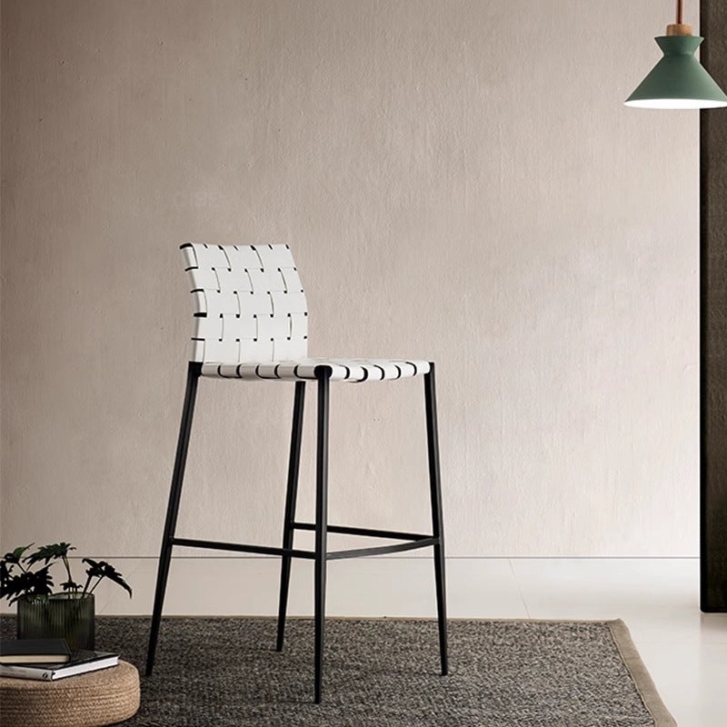 Contemporary Luxury Square Saddle-Style Faux Leather Metal Bar Stool Backrest Footrest For Dining Room