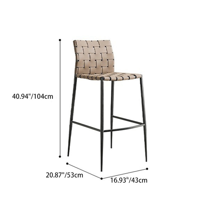 Contemporary Luxury Square Saddle-Style Faux Leather Metal Bar Stool Backrest Footrest For Dining Room