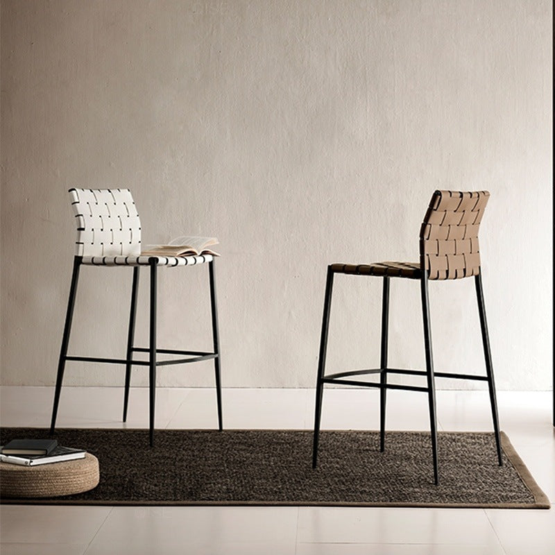 Contemporary Luxury Square Saddle-Style Faux Leather Metal Bar Stool Backrest Footrest For Dining Room