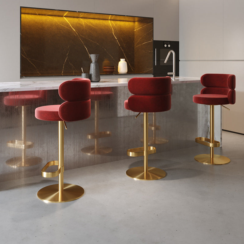 Tabouret de bar pivotant réglable en hauteur en flanelle contemporaine de luxe avec dossier et repose-pieds pour salle à manger 