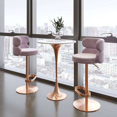 Tabouret de bar pivotant réglable en hauteur en flanelle contemporaine de luxe avec dossier et repose-pieds pour salle à manger 