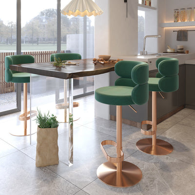 Tabouret de bar pivotant réglable en hauteur en flanelle contemporaine de luxe avec dossier et repose-pieds pour salle à manger 