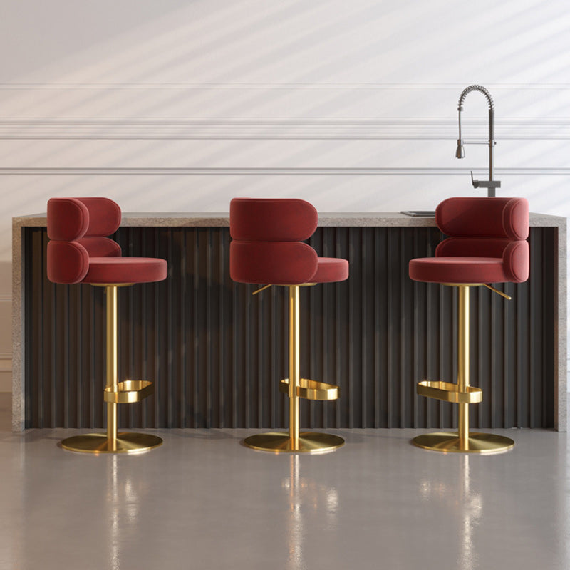 Tabouret de bar pivotant réglable en hauteur en flanelle contemporaine de luxe avec dossier et repose-pieds pour salle à manger 