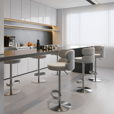 Tabouret de bar pivotant réglable en hauteur en flanelle contemporaine de luxe avec dossier et repose-pieds pour salle à manger 