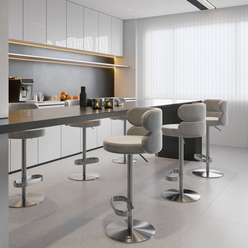 Tabouret de bar pivotant réglable en hauteur en flanelle contemporaine de luxe avec dossier et repose-pieds pour salle à manger 
