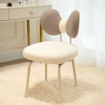 Tabouret de coiffeuse pivotant contemporain nordique en laine d'agneau incurvée avec dossier en nœud papillon pour chambre 