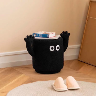 Contemporary Creative Lamb Fleece Cylinder Pouf Footstool For Entryway