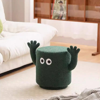 Contemporary Creative Lamb Fleece Cylinder Pouf Footstool For Entryway