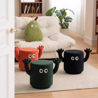 Contemporary Creative Lamb Fleece Cylinder Pouf Footstool For Entryway