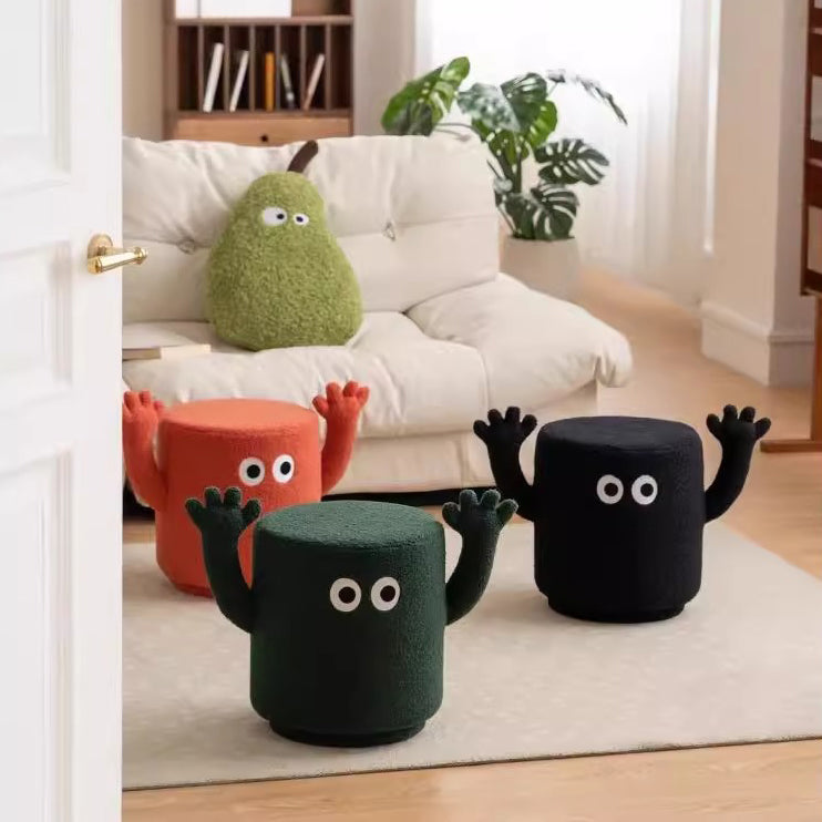 Contemporary Creative Lamb Fleece Cylinder Pouf Footstool For Entryway