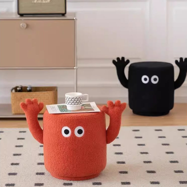 Contemporary Creative Lamb Fleece Cylinder Pouf Footstool For Entryway