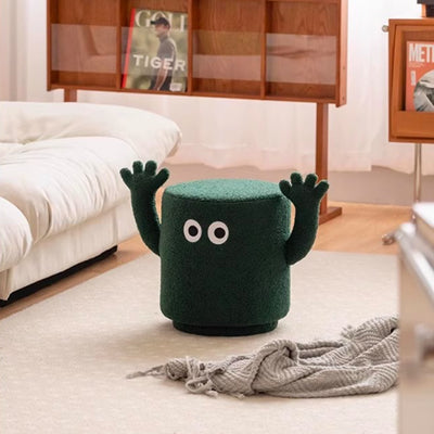 Contemporary Creative Lamb Fleece Cylinder Pouf Footstool For Entryway