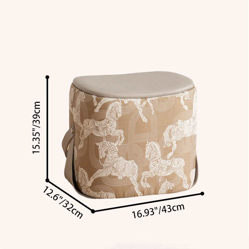 Contemporary Luxury Square Faux Saddle Leather Pouf Footstool For Entryway