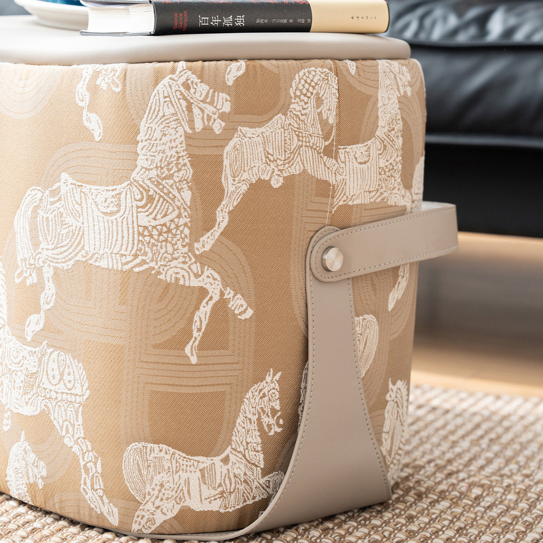 Contemporary Luxury Square Faux Saddle Leather Pouf Footstool For Entryway