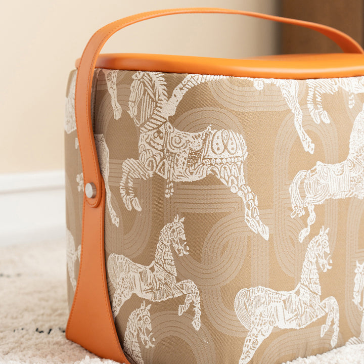 Contemporary Luxury Square Faux Saddle Leather Pouf Footstool For Entryway