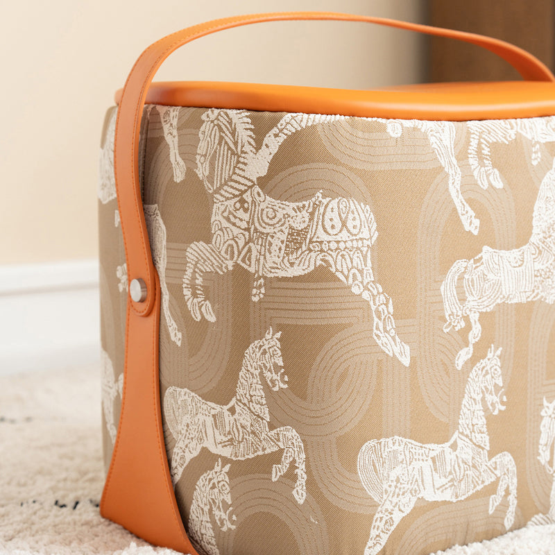 Contemporary Luxury Square Leather Pouf Footstool For Entryway