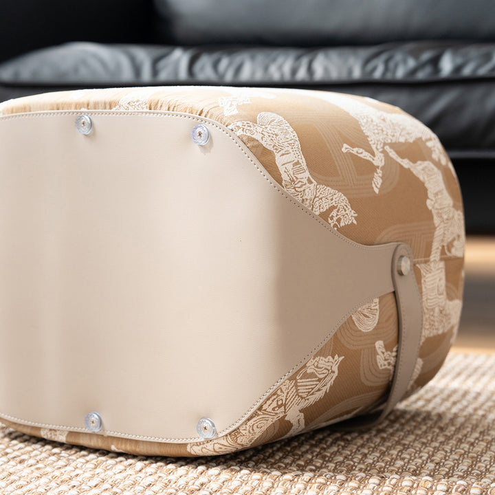Contemporary Luxury Square Faux Saddle Leather Pouf Footstool For Entryway