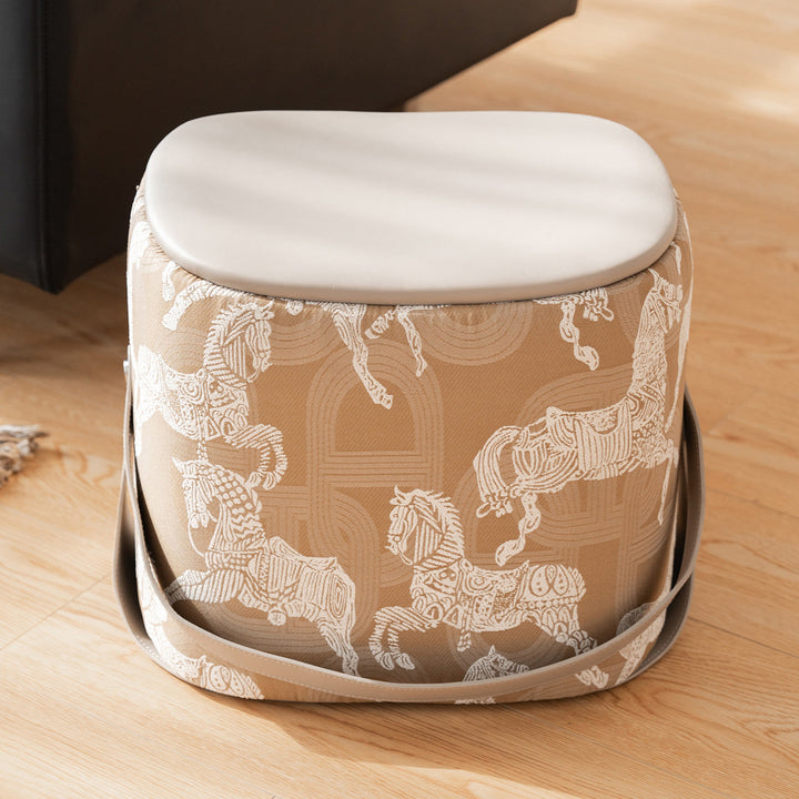 Contemporary Luxury Square Faux Saddle Leather Pouf Footstool For Entryway