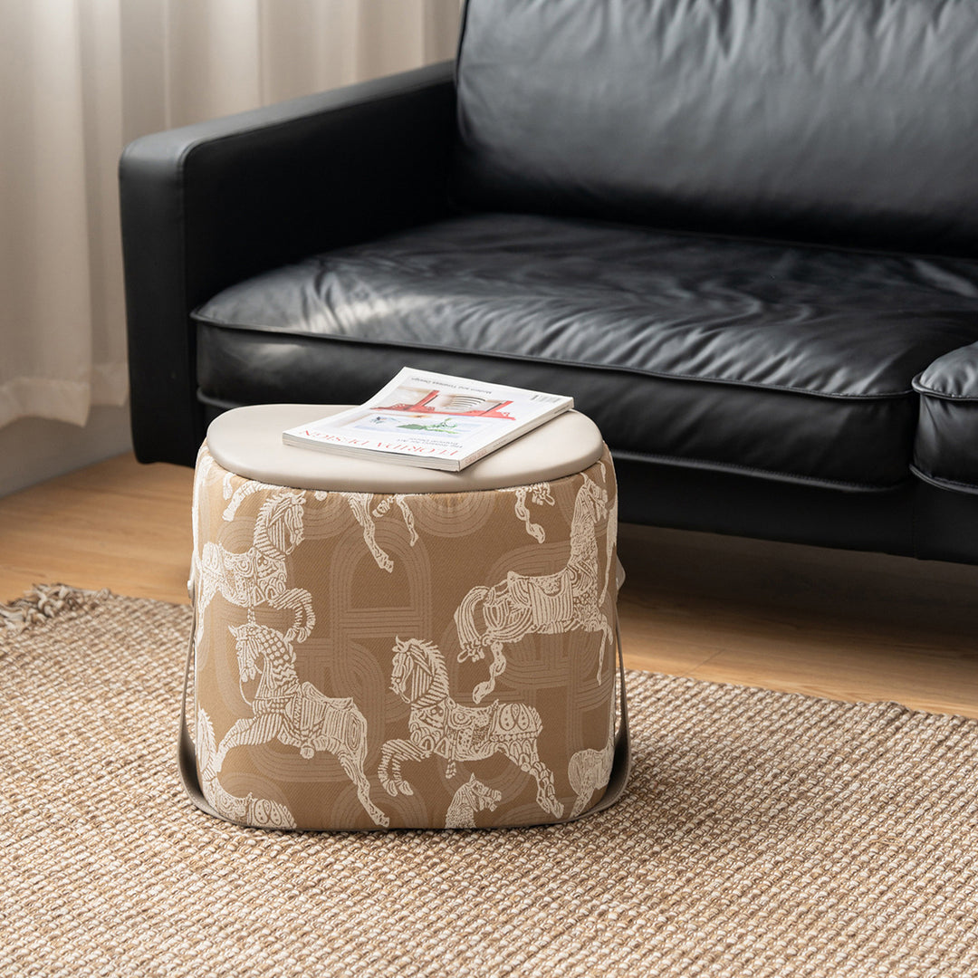 Contemporary Luxury Square Faux Saddle Leather Pouf Footstool For Entryway