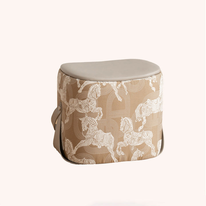 Contemporary Luxury Square Faux Saddle Leather Pouf Footstool For Entryway