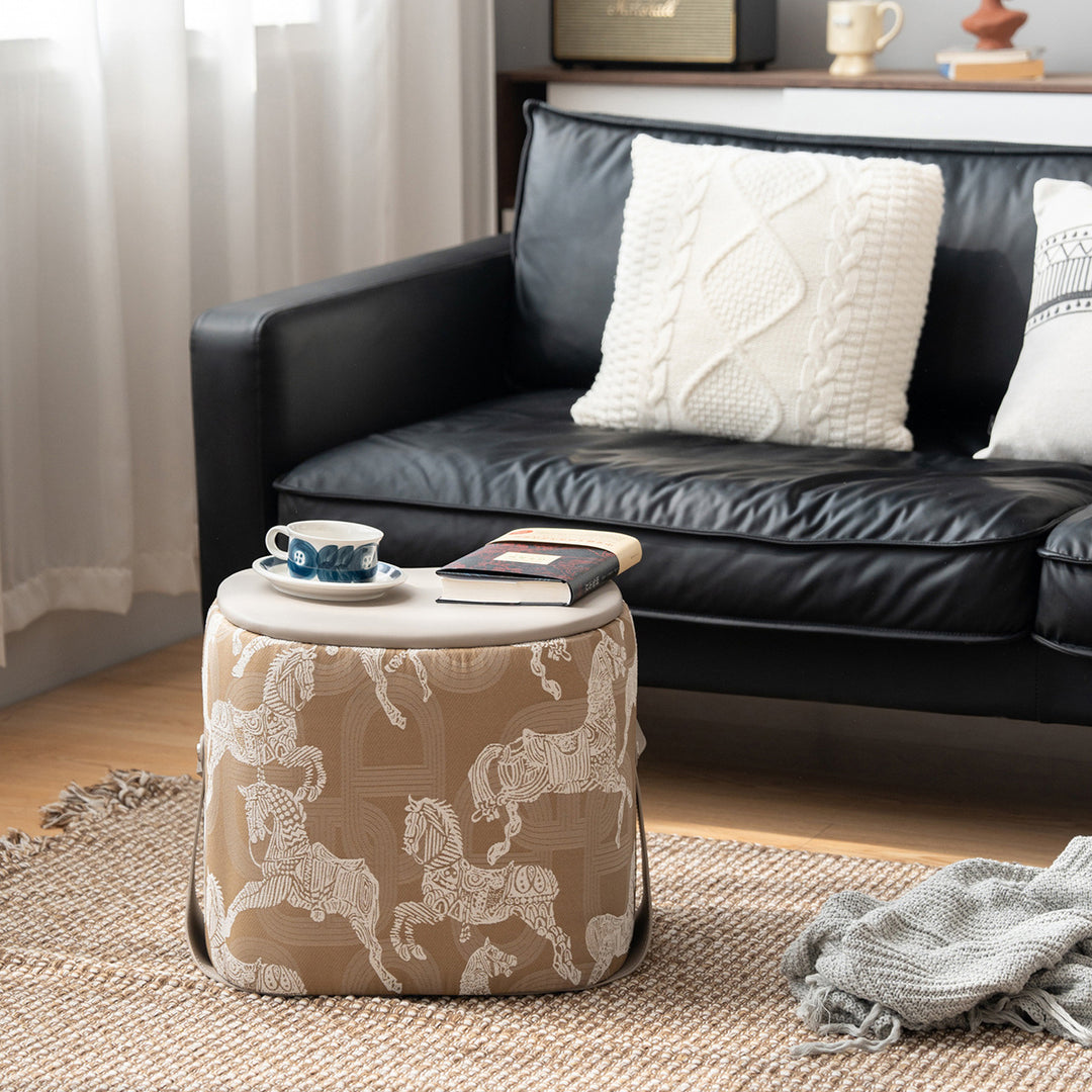 Contemporary Luxury Square Faux Saddle Leather Pouf Footstool For Entryway
